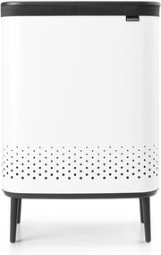 Modern 2×45L Laundry Bin with Lid, Quick-Drop Opening & Removable Bags White