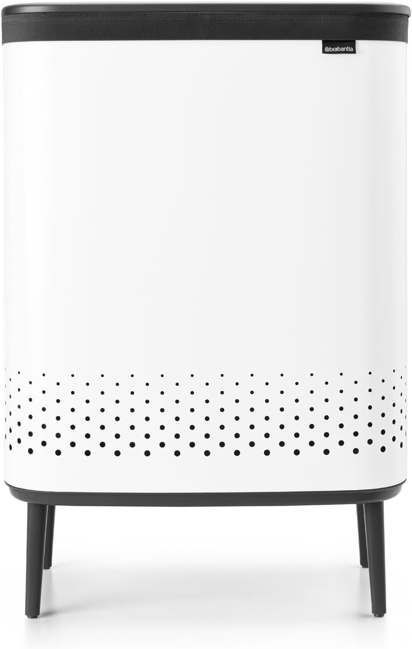 Modern 2×45L Laundry Bin with Lid, Quick-Drop Opening & Removable Bags White