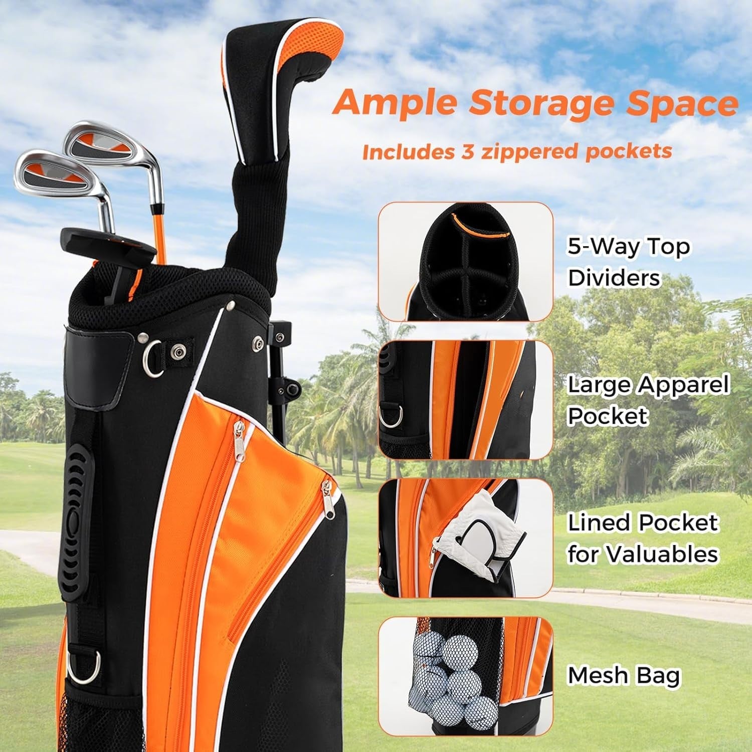 Junior Golf Club Set Age 8–10 Right Hand Fairway Irons Putter Stand Bag