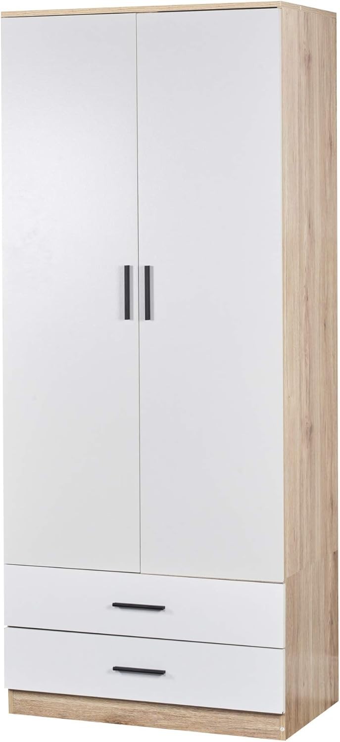 Tall Oak 2 Door Wardrobe with Drawers Hanging Rail Storage Unit
