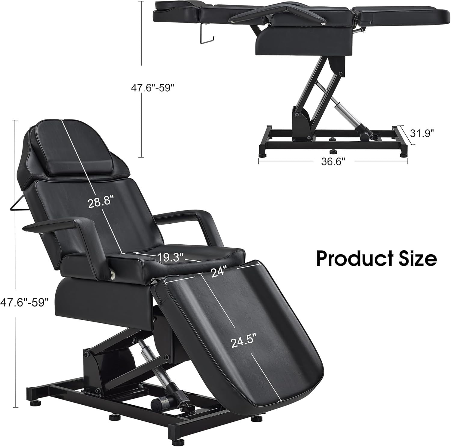 Fully Electric 3-Motor Beauty Massage Bed Facial Lash Tattoo Chair Adjustable