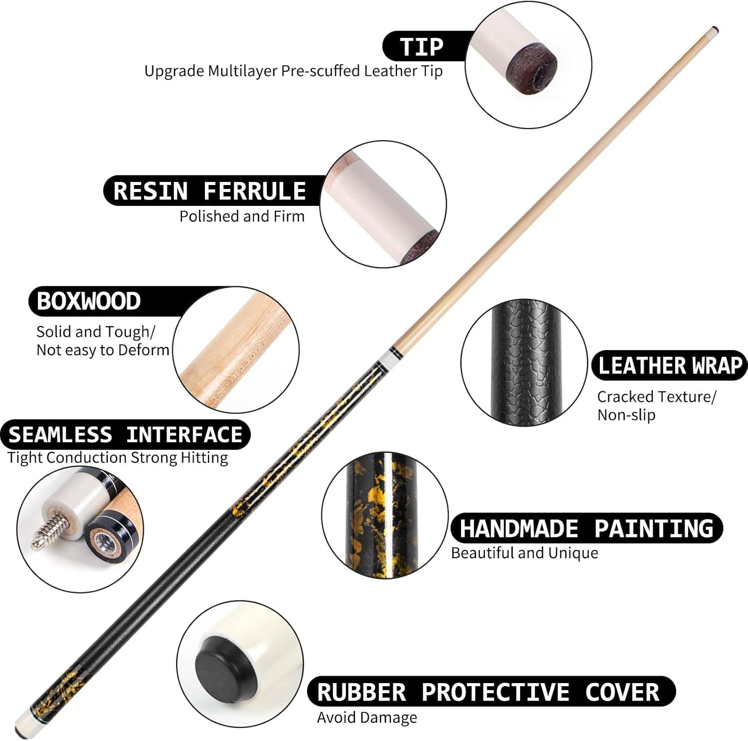 58in Maple Pool Cue 13mm Tip 19oz Linen Grip Set w Gloves Chalk