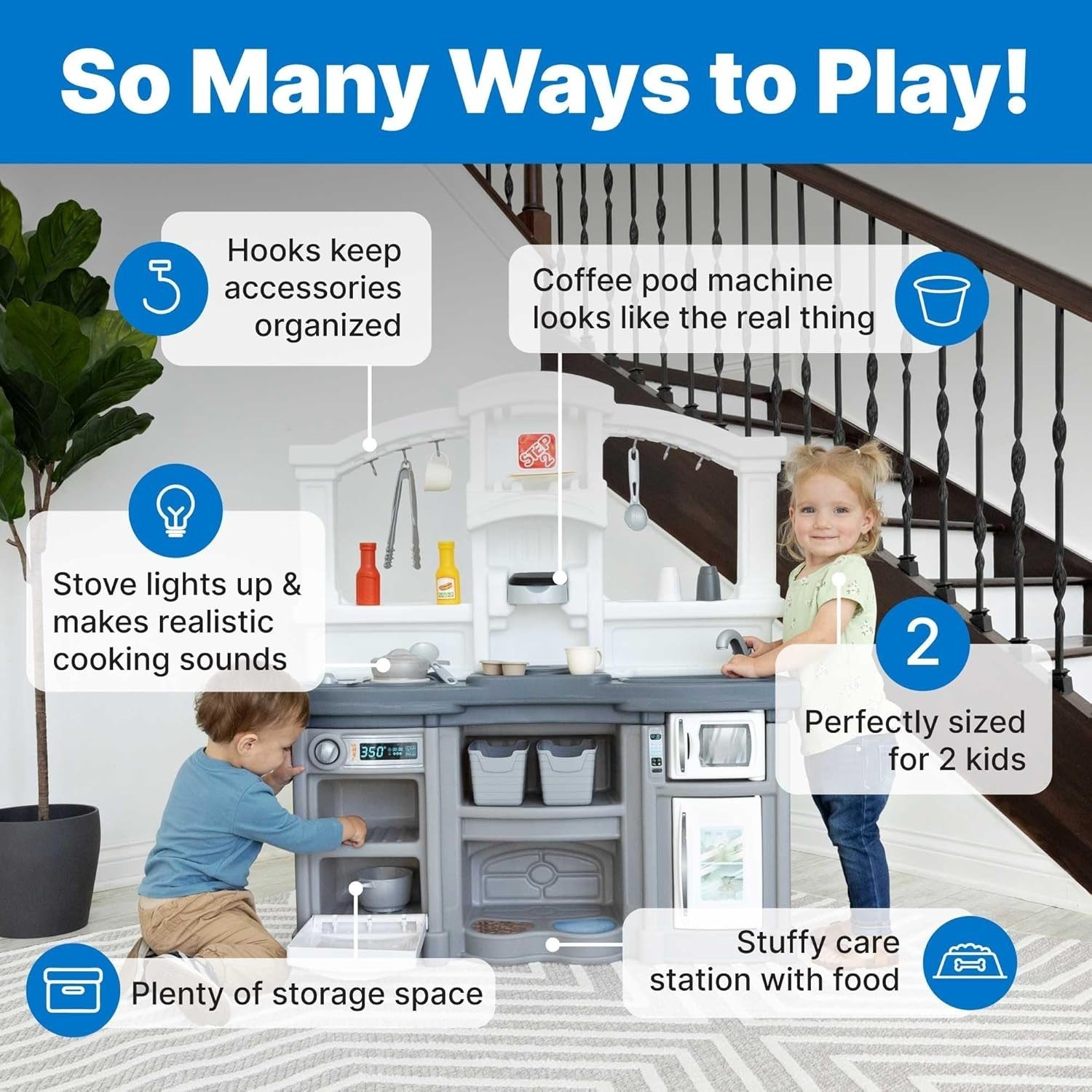 Kids Play Kitchen w/ Accessories Modern Gray Pretend Toy Set