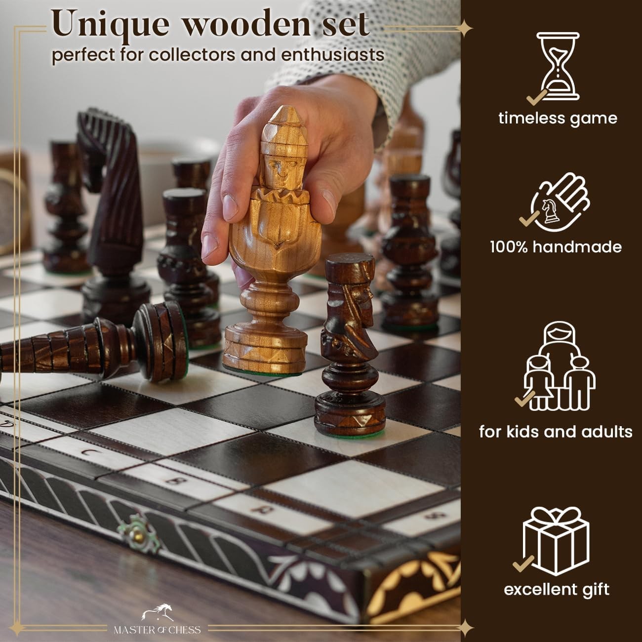 60cm Luxury Inlaid Wooden Chess Set – Large Folding Board & Weighted Pieces