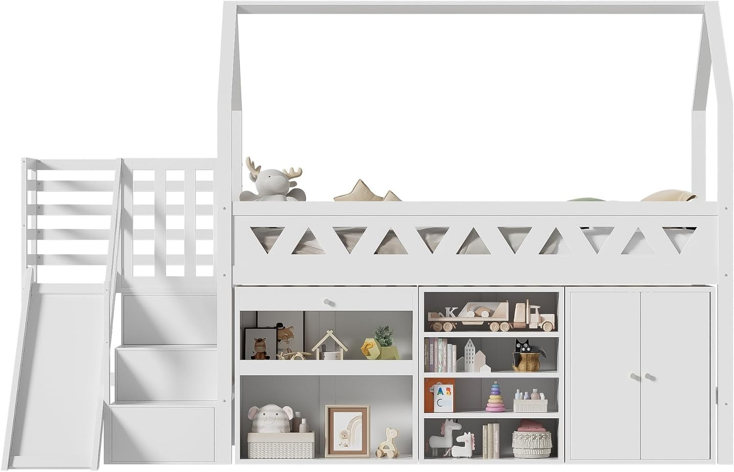 Kids Cabin Bed Slide Stairs Storage Drawers Wardrobe Loft Bunk Frame