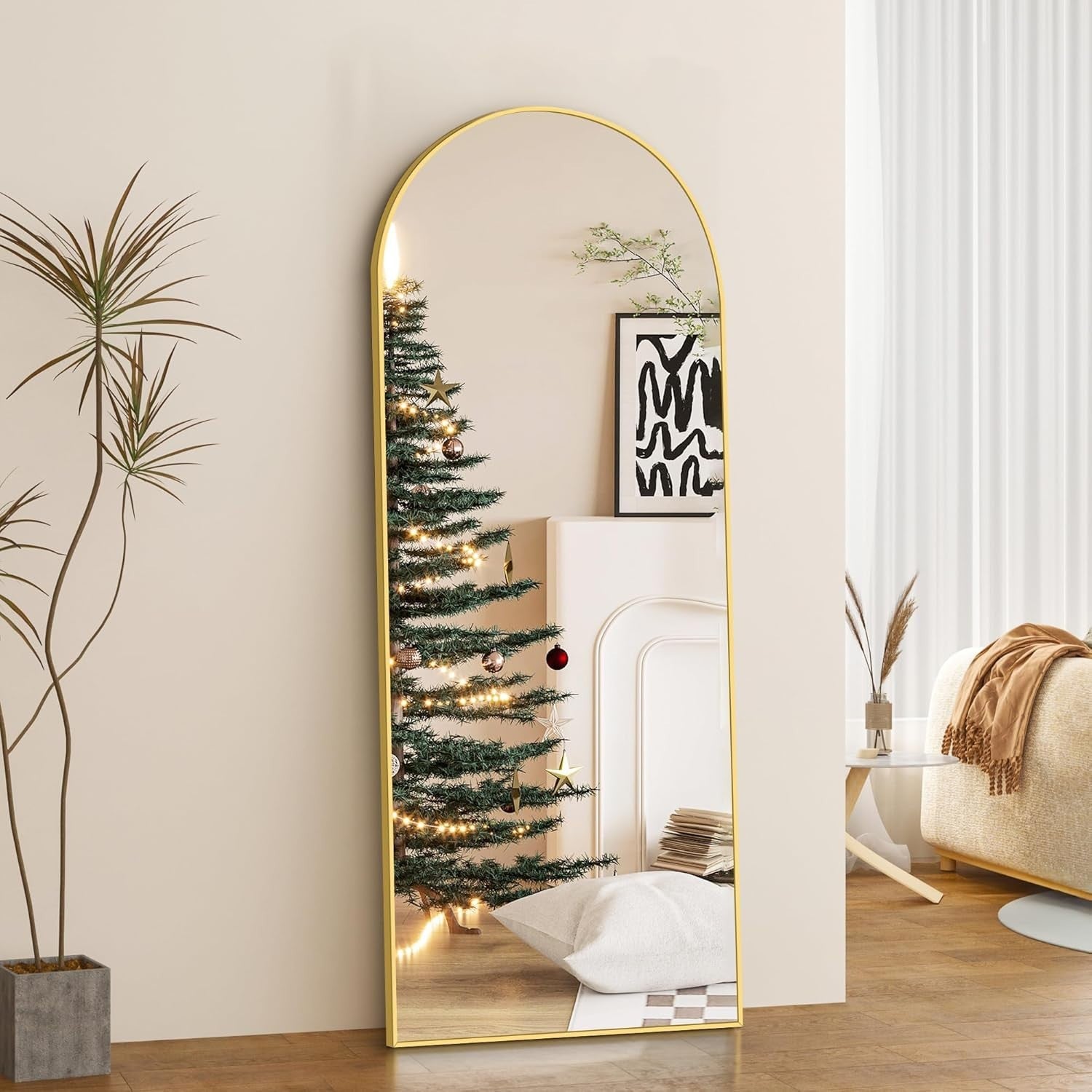 Gold Arch Full Length Mirror 165x60cm Leaning Wall Mirror for Bedroom Hall