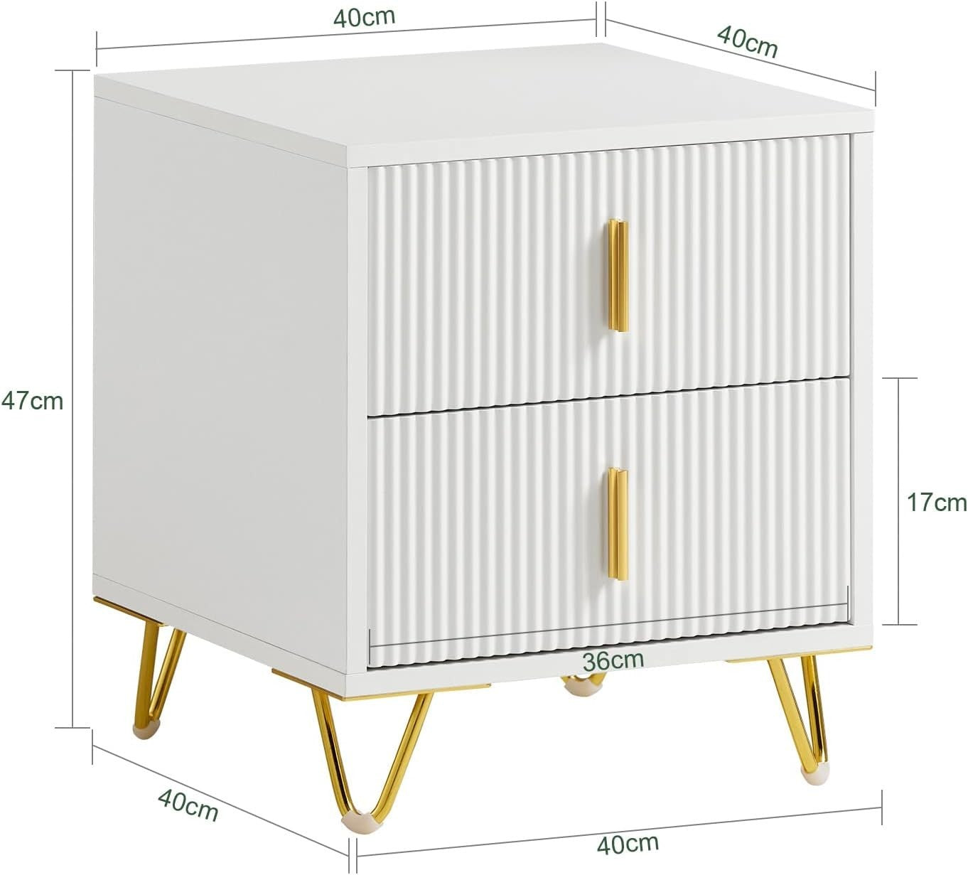 Modern White Bedside Table with 2 Drawers & Gold Legs – Elegant Nightstand