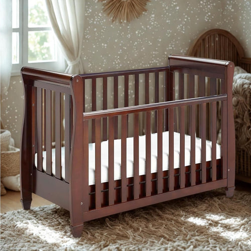 Baby Cot Bed Convertible Toddler Day Bed Adjustable Height Drop Side Bed Brown