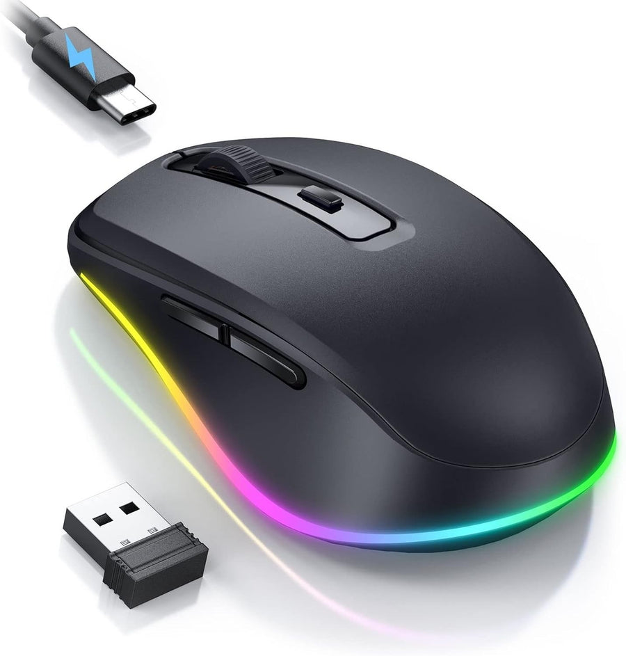 RGB Wireless Mouse Rechargeable Silent USB with Jiggler Mode