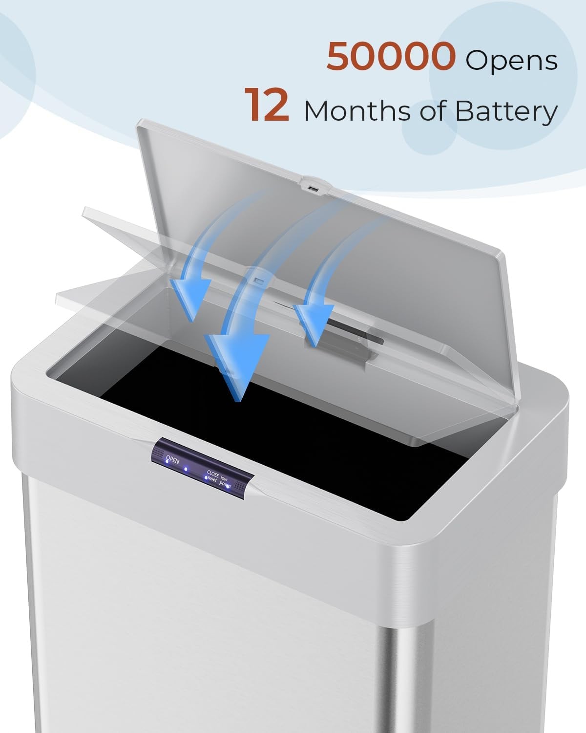 50L Sensor Kitchen Bin Touchless Automatic Soft Close Silver