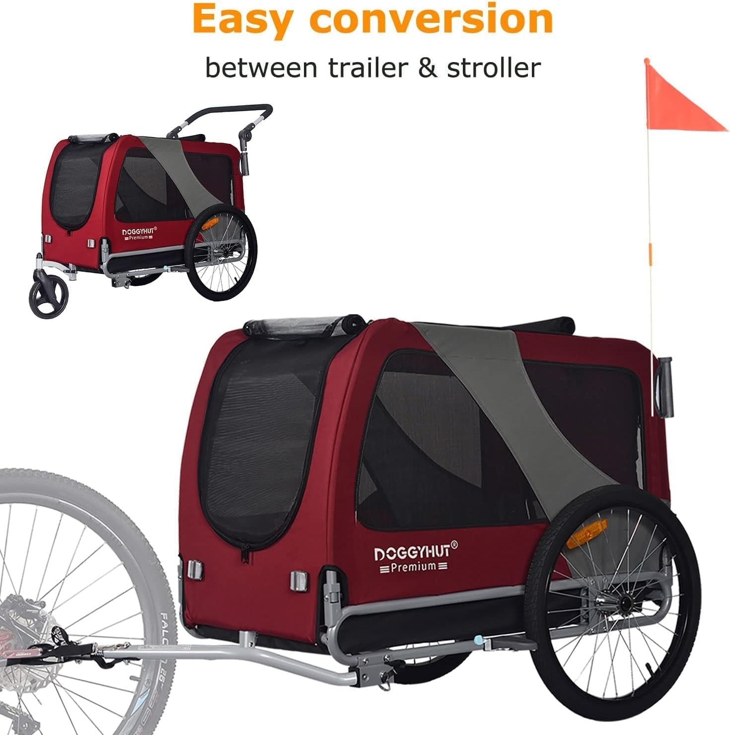 Heavy Duty Dog Bike Trailer Stroller XL 45kg Red Black