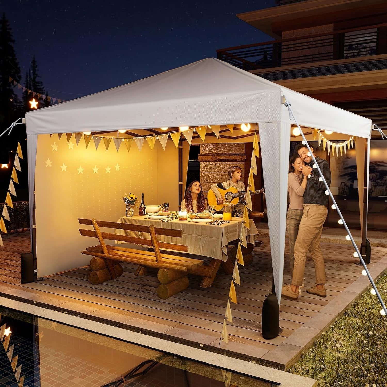 3x3m White Pop-Up Gazebo with Sides Waterproof Steel Frame Party Tent