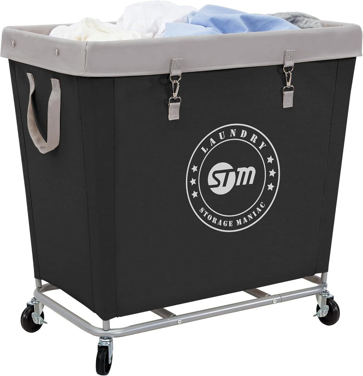 320L Commercial Laundry Hamper on Wheels | Heavy-Duty Steel Cart | Large Black B