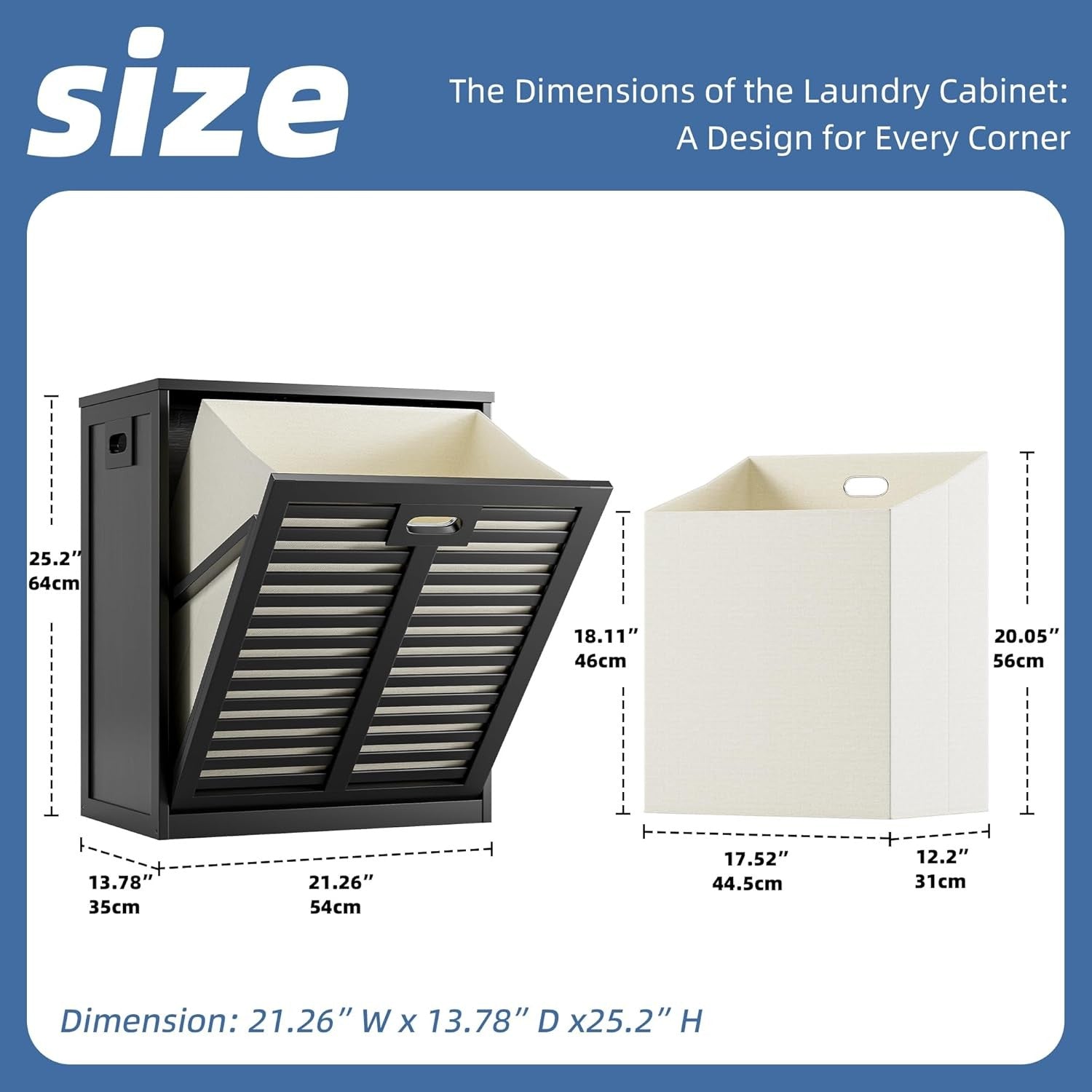 Bamboo Tilt Out Laundry Hamper Cabinet with Removable Bag Storage Black