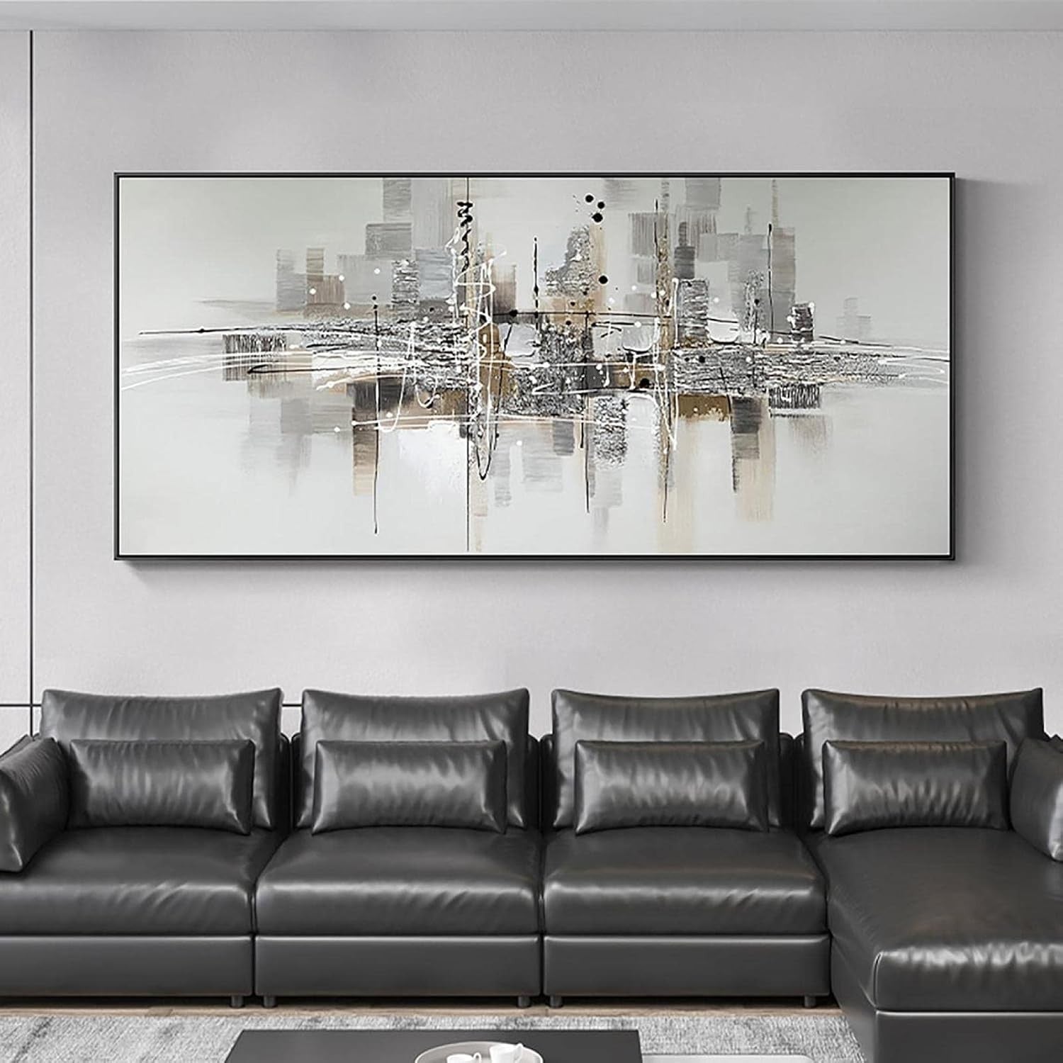 Large Grey Black White Abstract Canvas Art 50x100cm
