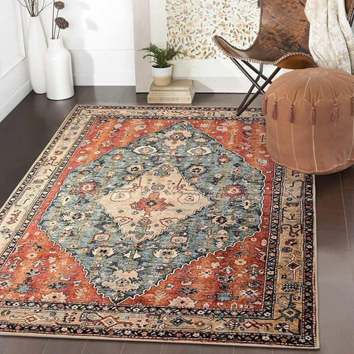 Vintage Area Rug 90x150cm Washable Non Slip Short Pile Living Room Bedroom