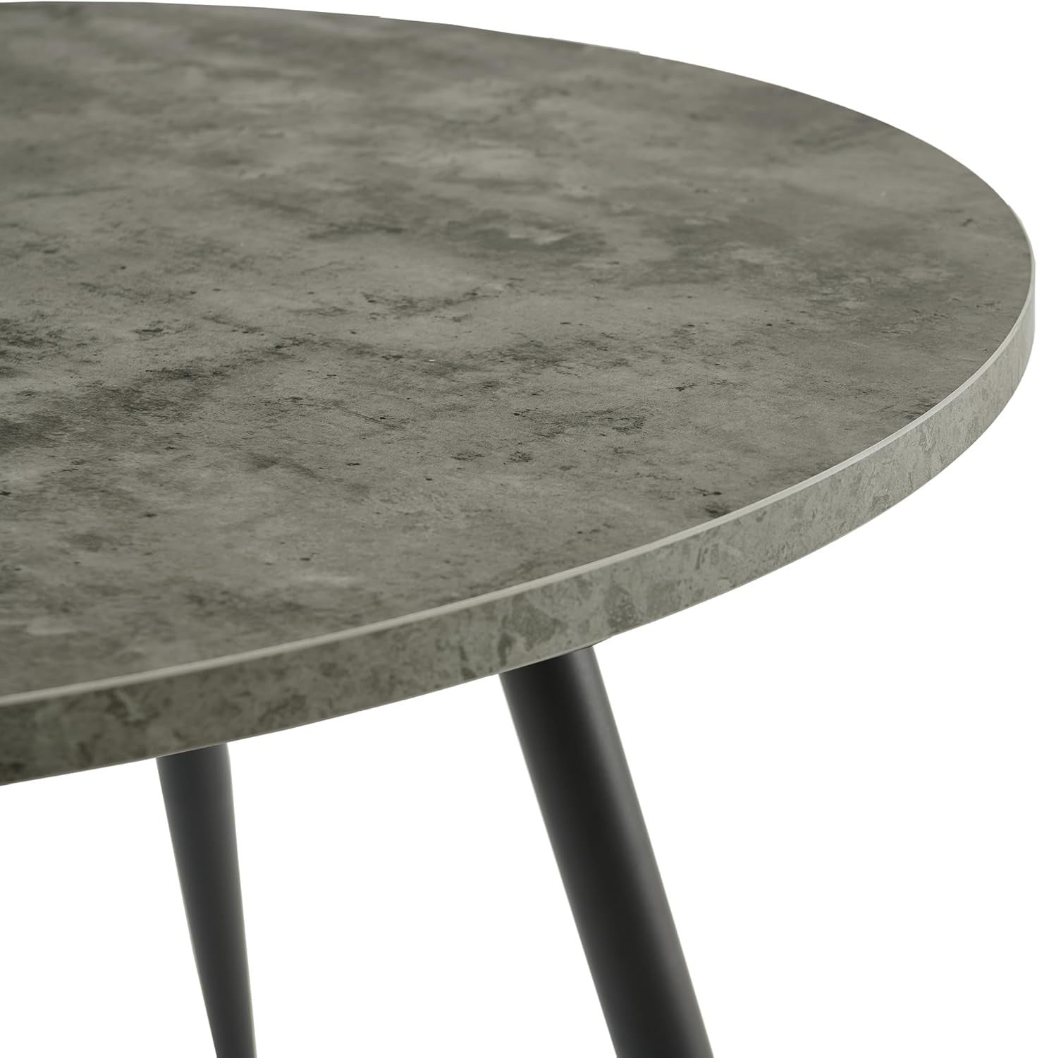Round Grey Marble Dining Table Set with 2 Faux Suede Chairs Kitchen Room