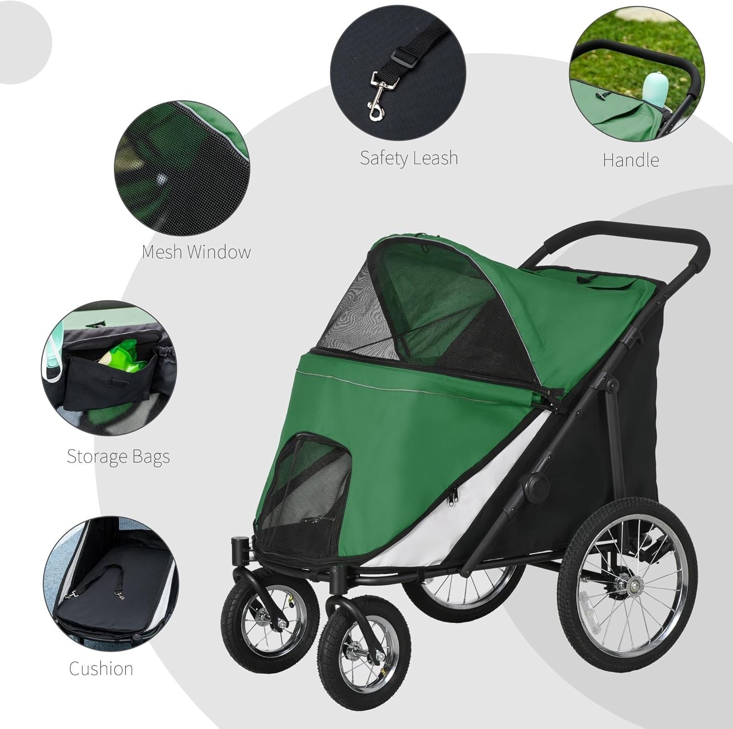 Large Dog Stroller Jogger Pushchair Foldable Heavy Duty Emerald Green