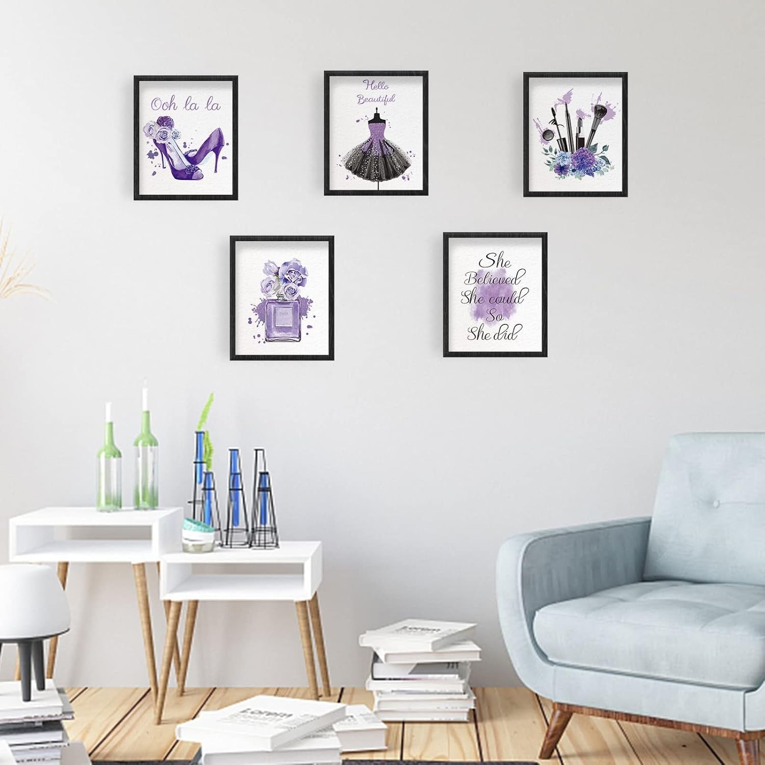 Purple Makeup Wall Art Prints Set 9pc 8x10in Unframed