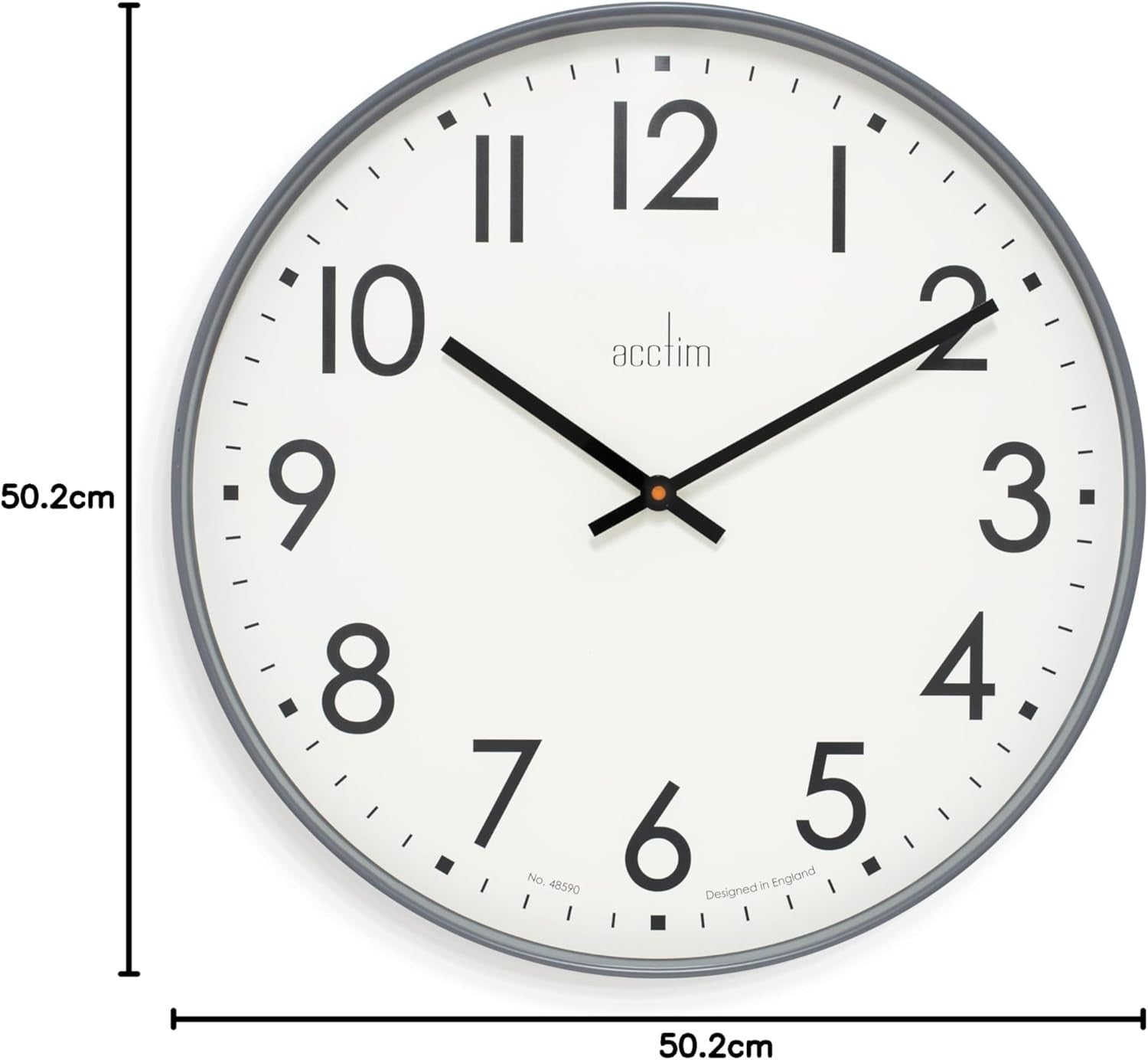 Silent Large 50cm Wall Clock - Contemporary Grey, Quartz Movement, No Tick