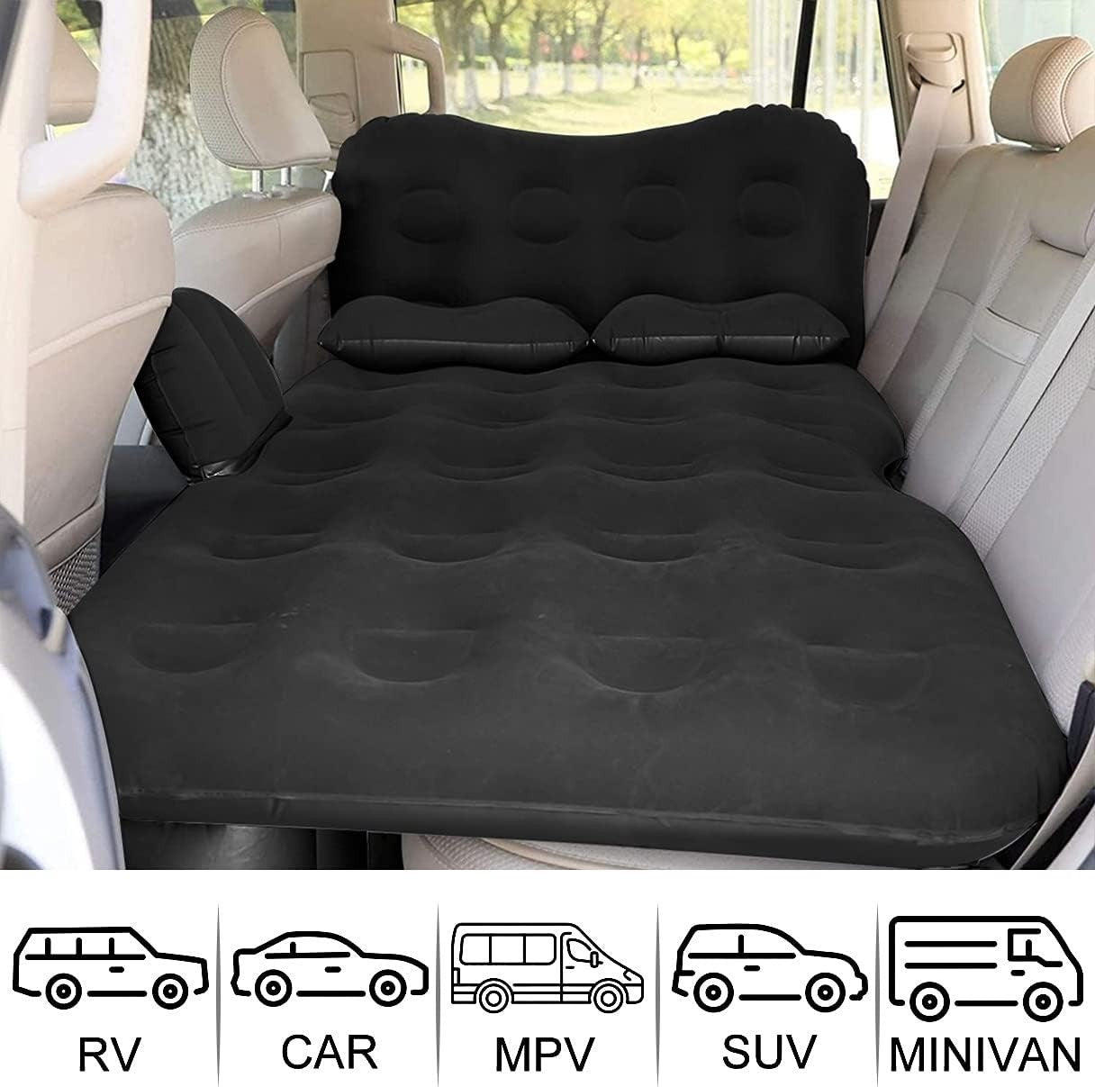 Inflatable Car Camping Bed w/ Pump, 2 Pillows for SUV, Sedan, Tent