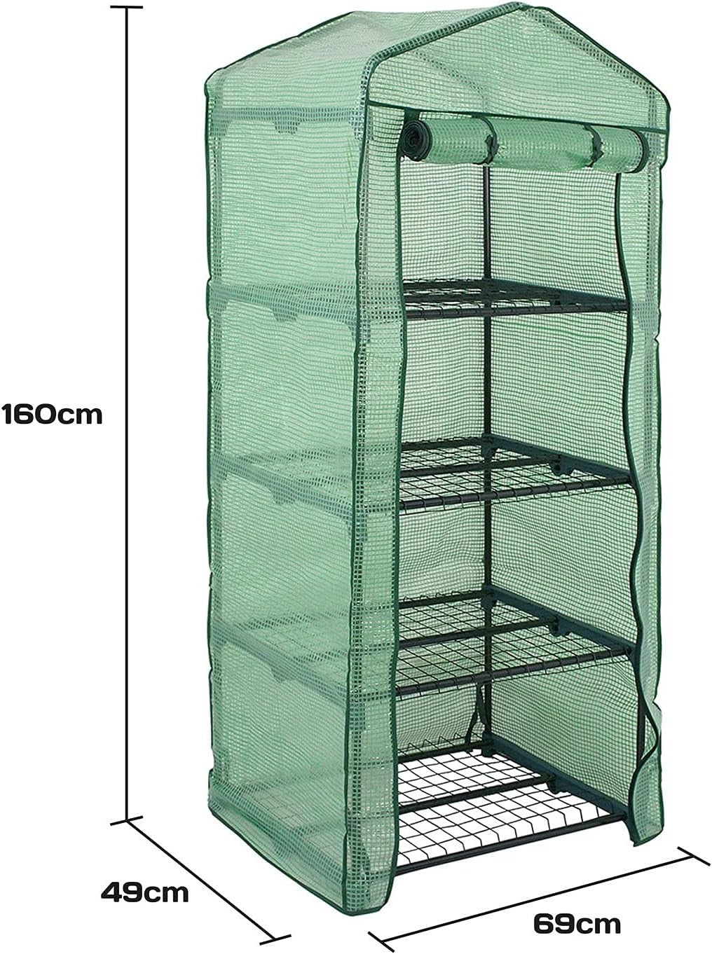 4 Tier Mini Greenhouse with Reinforced PE Cover & Steel Frame W69xD49xH160cm