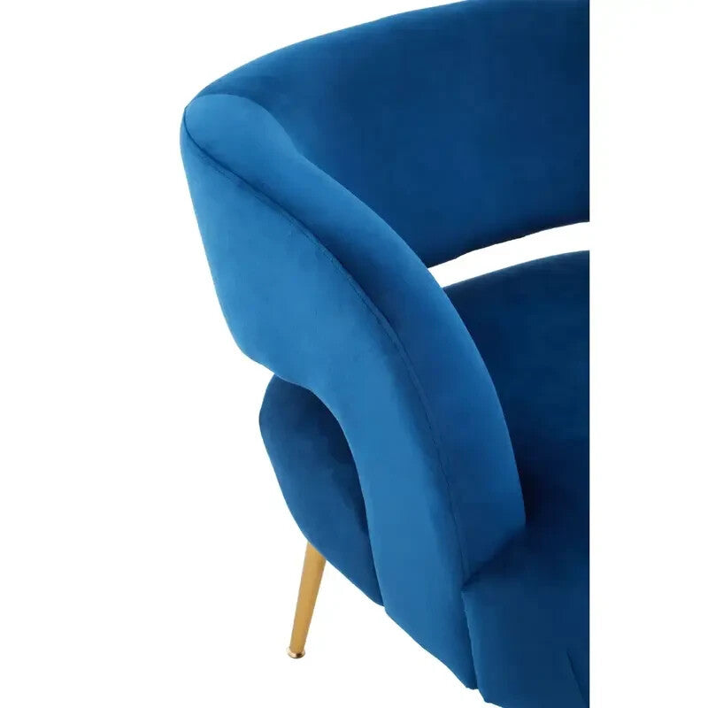 Blue Velvet Accent Chair Gold Legs Modern Lounge Armchair Boutique Style
