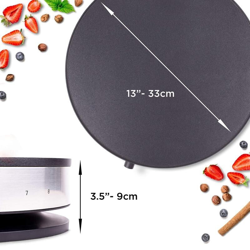 Duronic 1300W Crepe Maker PM131 Non-Stick Pancake Griddle Hot Plate + Utensils