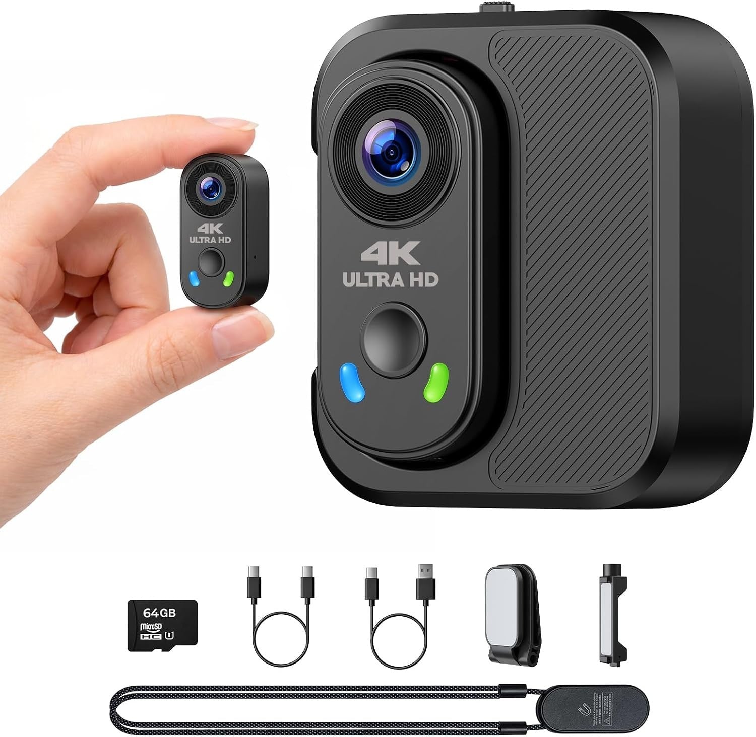 4K Mini Body Camera WiFi POV Action Cam w/64GB Charging Case