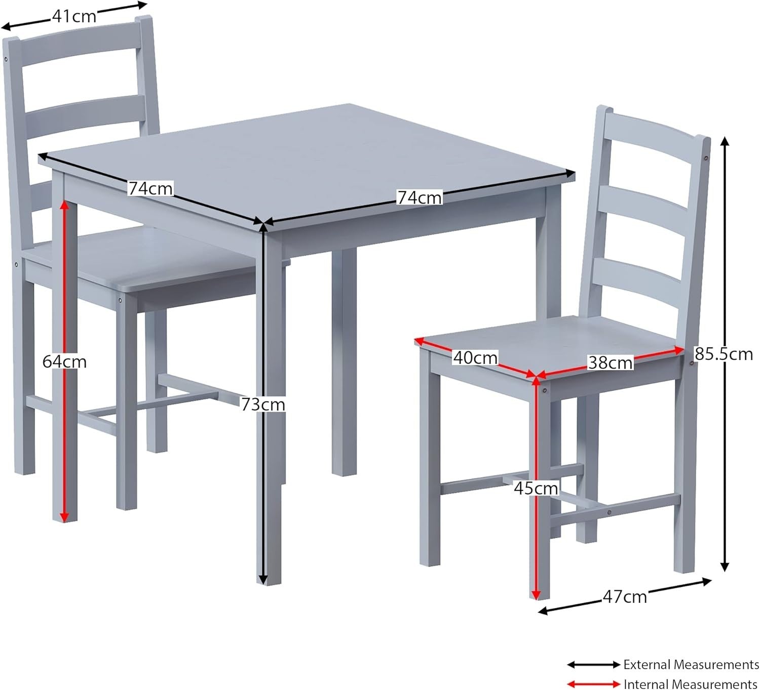 2 Seater Grey Dining Table Set | Compact Kitchen Table with Chairs Space-Saving