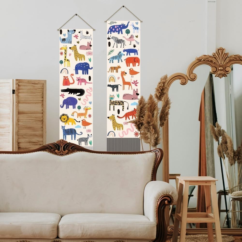 Boho Zoo Animal Tapestry 2pcs 45.7x13in Vertical Wall Hanging