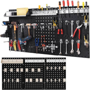 Wall-Mounted Tool Rack Organizer 3 Pegboards + 28 Hooks Black Red