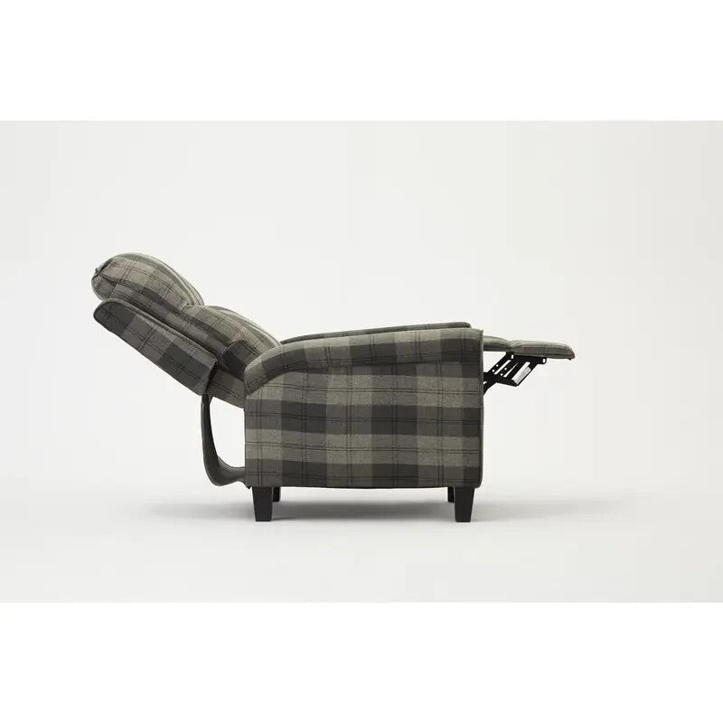 Recliner Armchair Grey Tartan Fabric Pushback Chair for Lounge/Bedroom