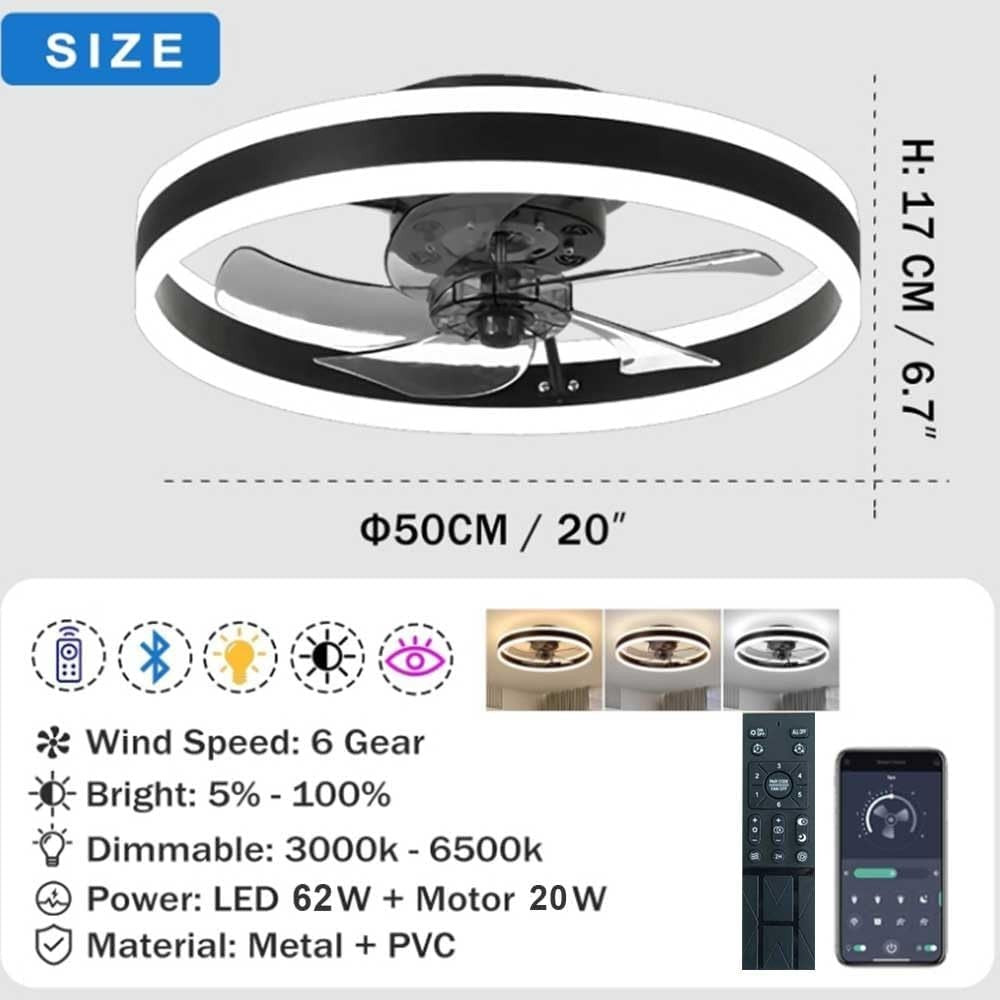 Blendra 50CM Modern Ceiling Fan with Light, 6-Speed, Dimmable LED, Remote