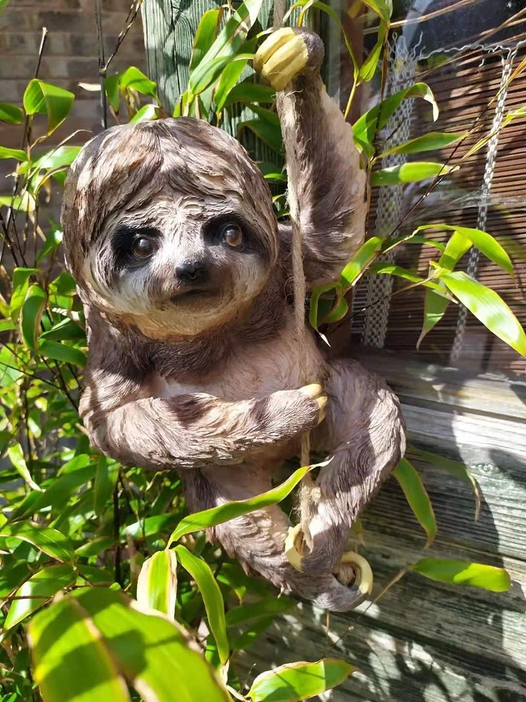 Climbing Sloth Garden Ornament on Rope – 30cm Weatherproof Resin Outdoor Decor
