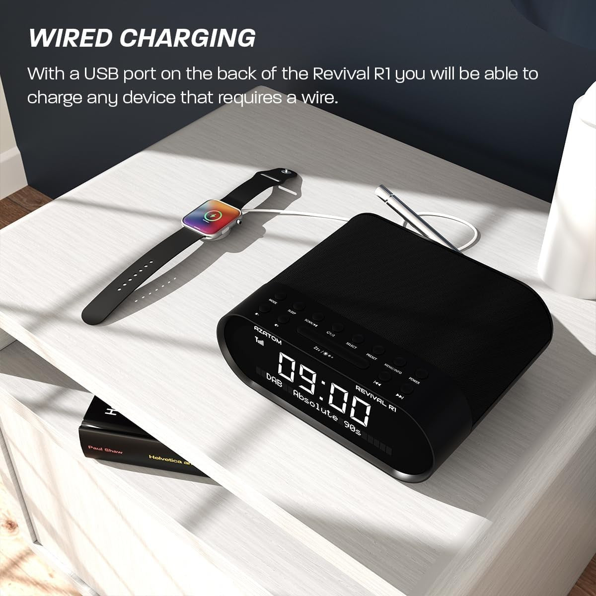 DAB/DAB+ FM Digital Bedside Radio with Bluetooth, USB Charging & Dual Alarms