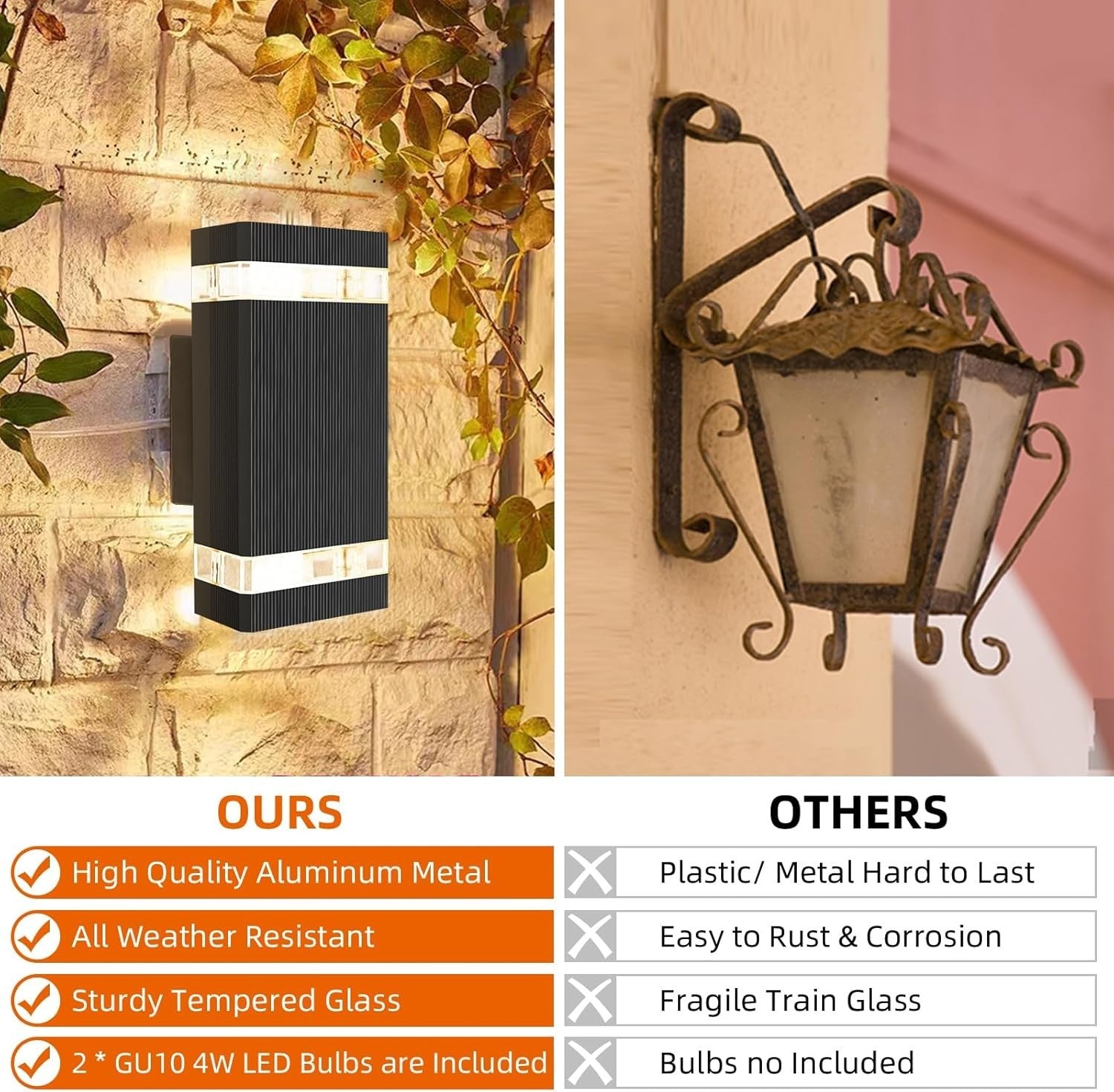4x Outdoor Wall Lights LED Up Down IP44 Waterproof Sconces w/ GU10 Bulbs