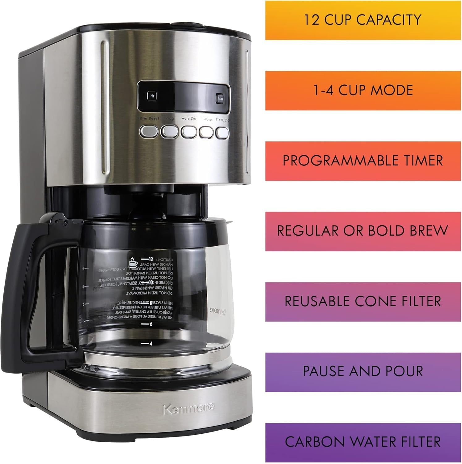 12-Cup Filter Coffee Machine 1.8L Digital Timer Auto Shut-Off Stainless