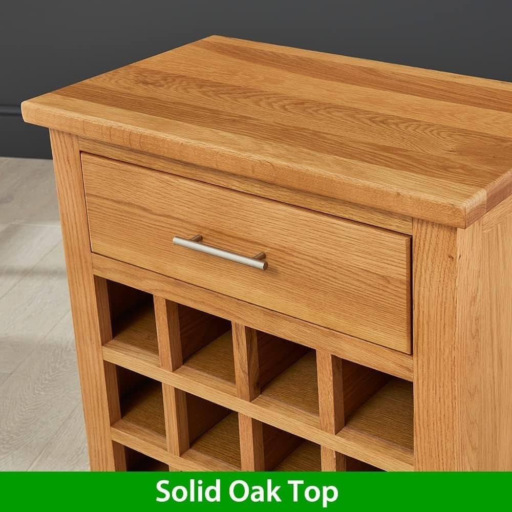 Solid Oak Wine Rack Cabinet Table 20 Bottle Storage Drawer Modern Lacquered