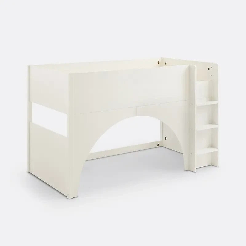Kids Mid-Height Platform Bed with Ladder & Play Space 90x190cm White