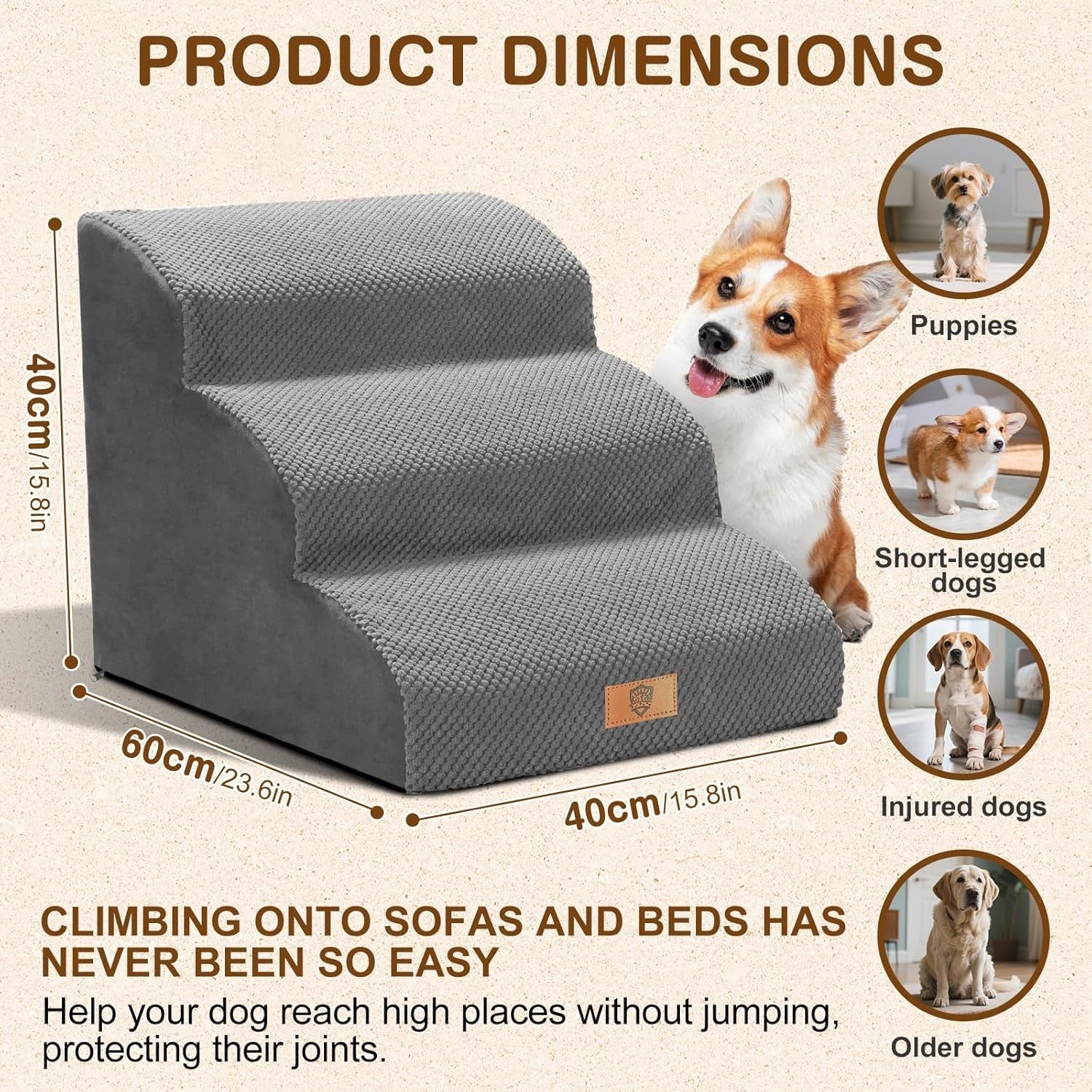 Masthome 3-Step Dog Stairs Bed Ramp Small Pets Non-Slip Foam