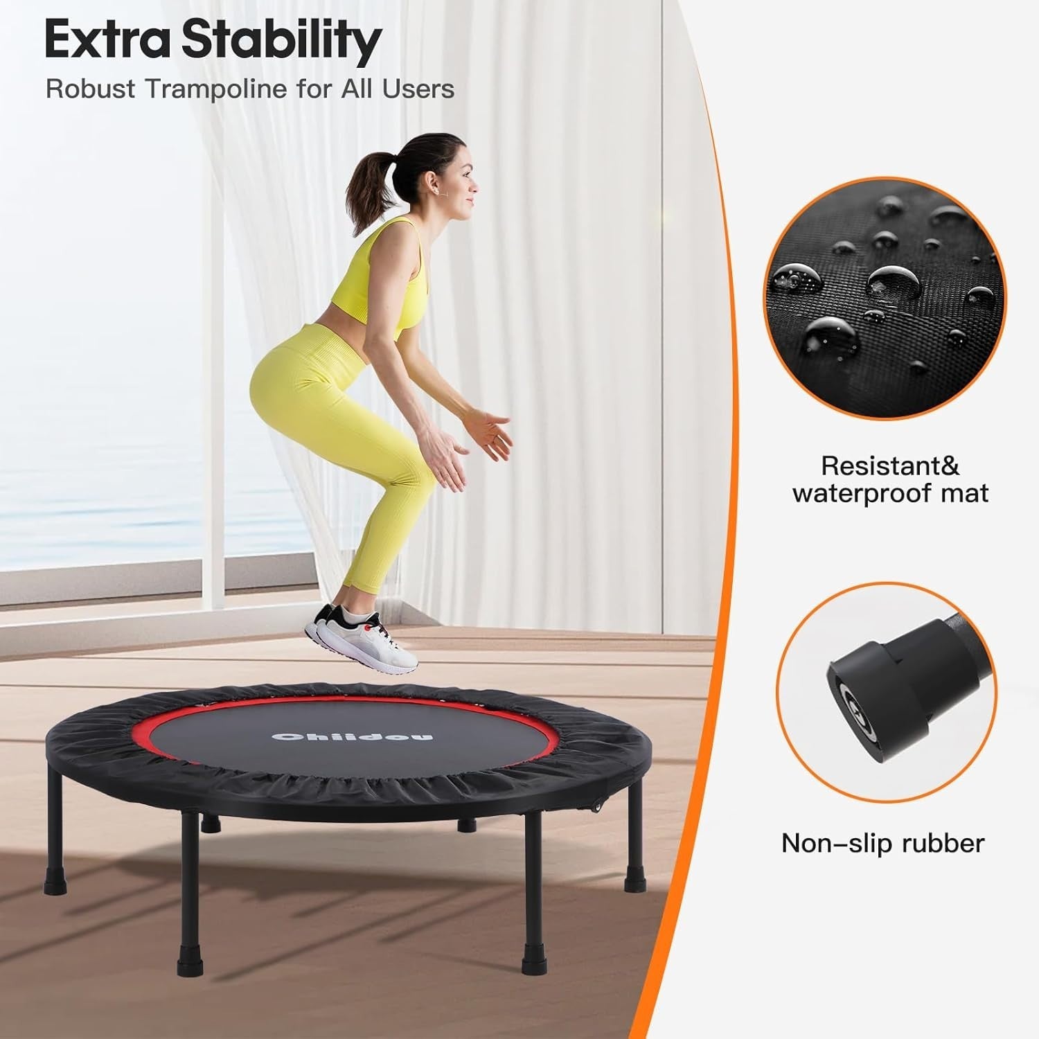40in Foldable Fitness Rebounder Trampoline Silent Low Impact 180kg