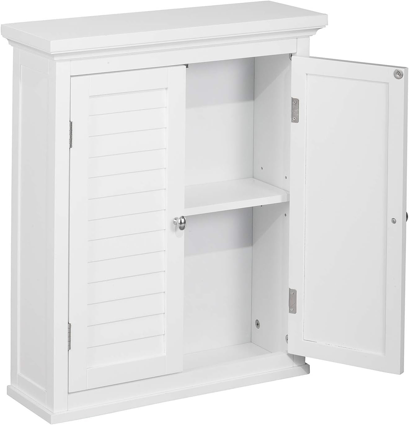Wall-Mounted Bathroom Cabinet with Removable Shelf & Double Doors, White