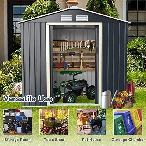 Metal Garden Storage Shed 7x4ft Waterproof Outdoor Tool Shed with Sliding Doors