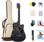 3/4 Acoustic Guitar 38in Cutaway Starter Kit Black