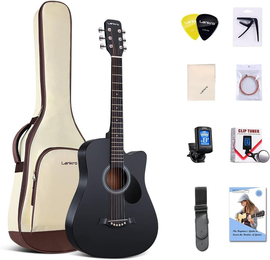 3/4 Acoustic Guitar 38in Cutaway Starter Kit Black