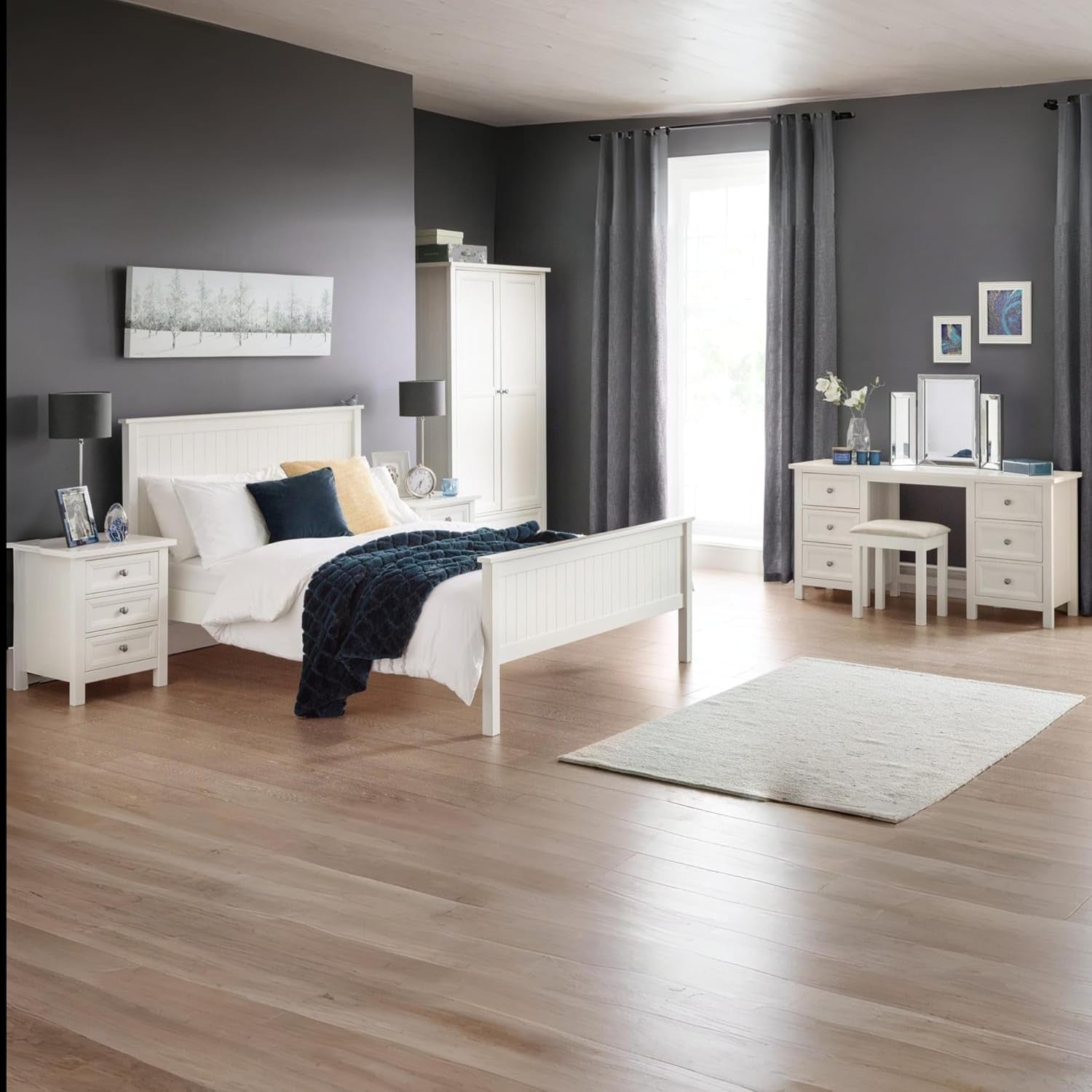 White 3 Drawer Bedside Table, Modern Nightstand with Storage, Bedroom Furniture