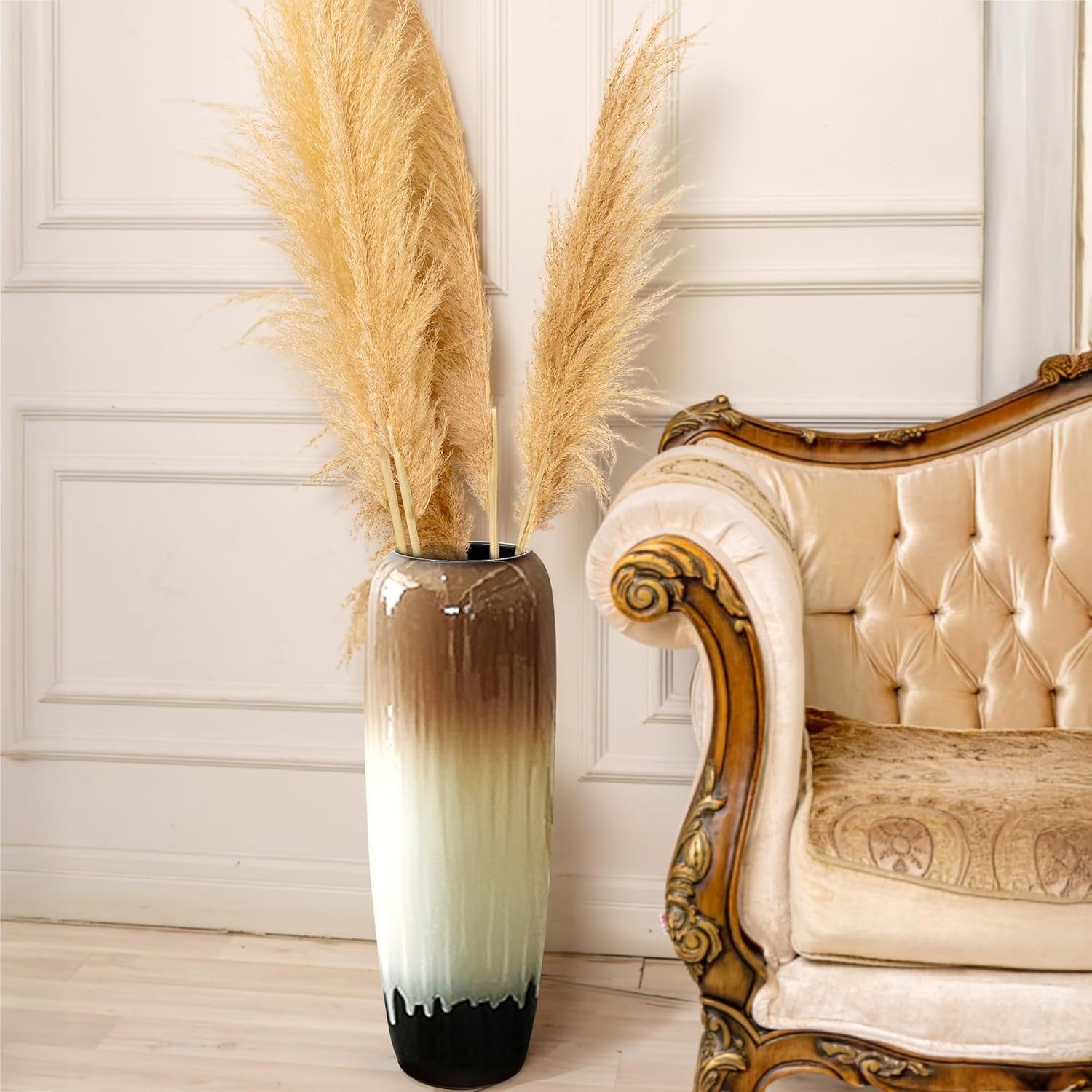 Tall Floor Vase 50cm Brown Ceramic Pampas Grass Vase Modern Home Decor