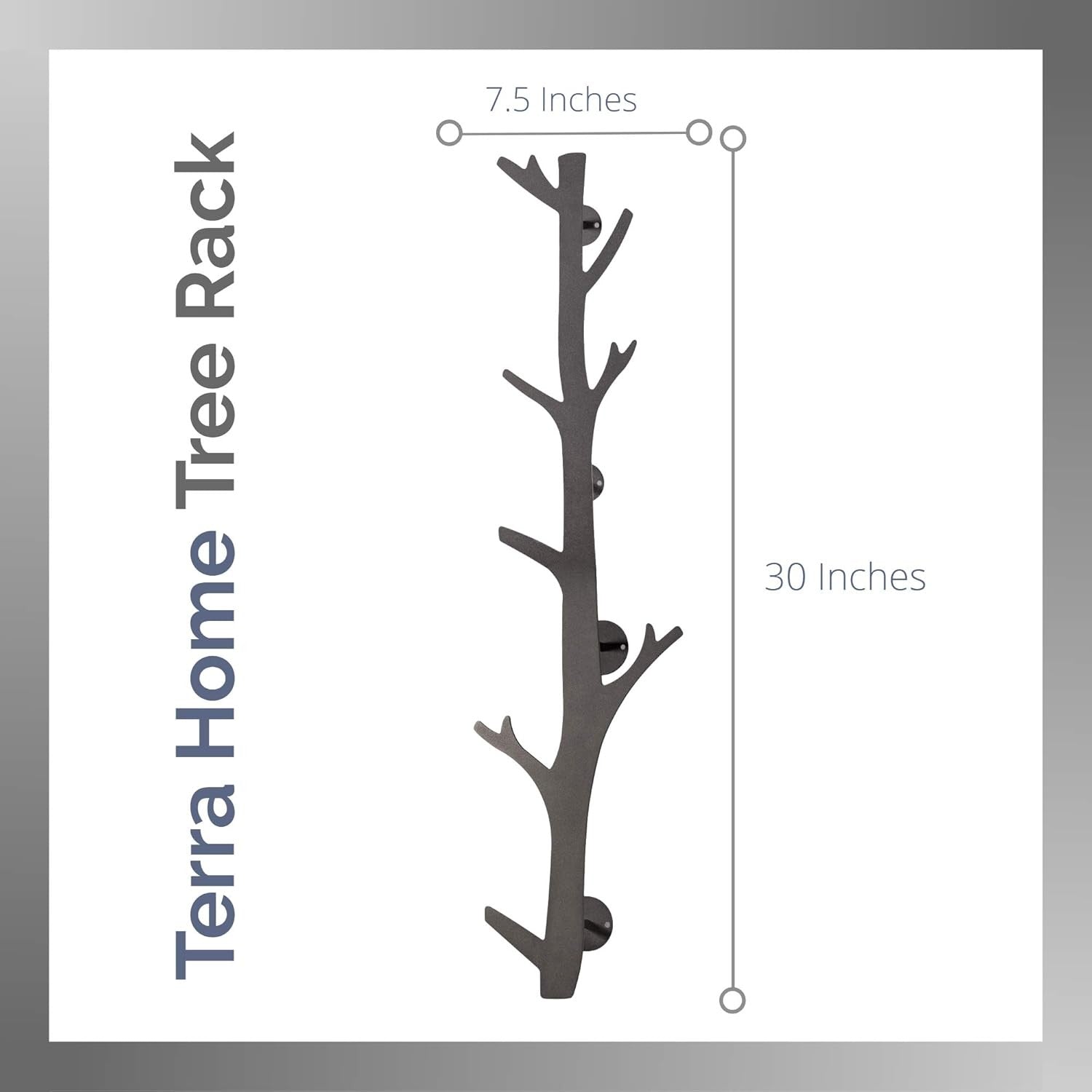 Black Metal Tree Branch Wall Mounted Coat Rack | 8 Hooks Modern Rustic