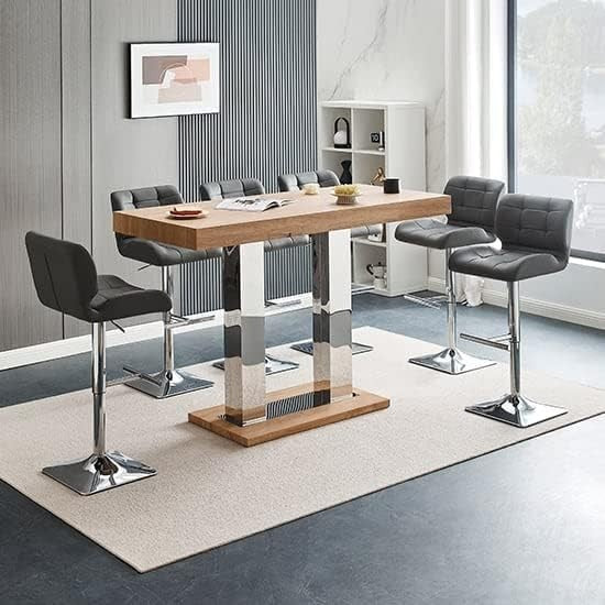 Large Rectangular Bar Table Oak Effect Modern Dining High Table 110cm Space Save